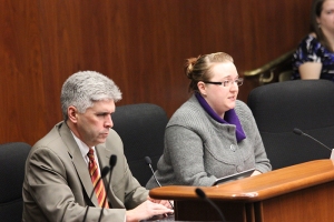 Rep. Joe Atkins and MNA member Courtney Lucht before the House Committee on Goverment Operations